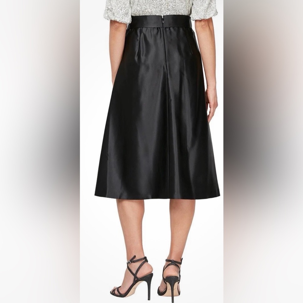 Satin A-Line Midi Skirt Black with Bow Waist Tie and Pockets NWTS Size 1XL
